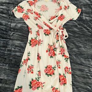 Floral Wrap Dress in White and Pink by Perfect Peach